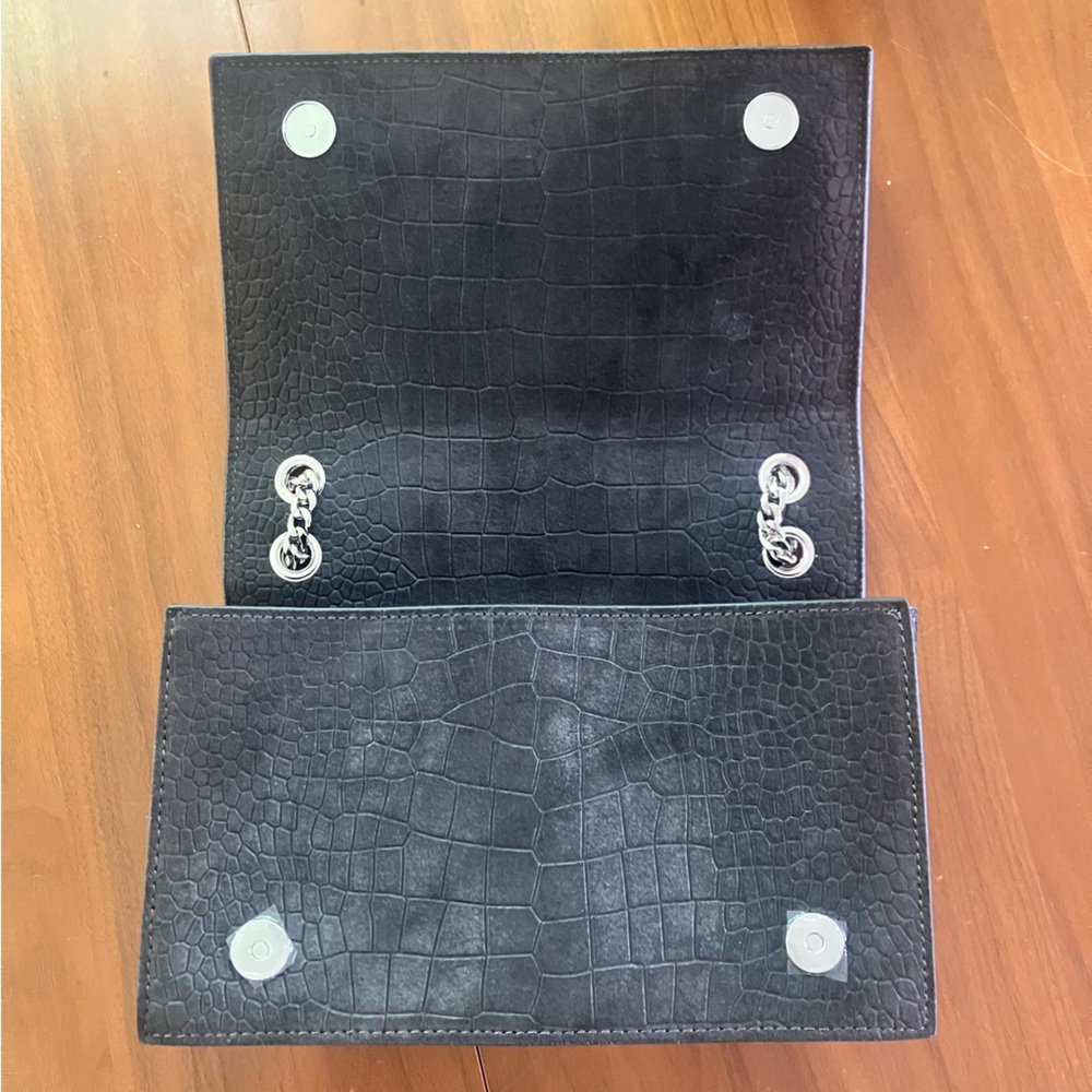 Brandon Blackwood Black Suede Standard Sophia Bag, Silver Hardware, Croc Effect - Picture 10 of 13